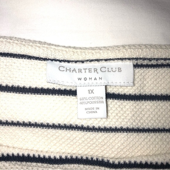 Charter Club Woman Knit Top 1X Black Cream Brass Detail 3/4 Sleeves Textured NWT - Picture 2 of 12